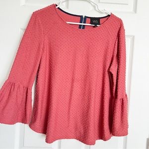 Anthropologie | W5 | Pink Blush Mauve Swiss Dot Bell Sleeve Top